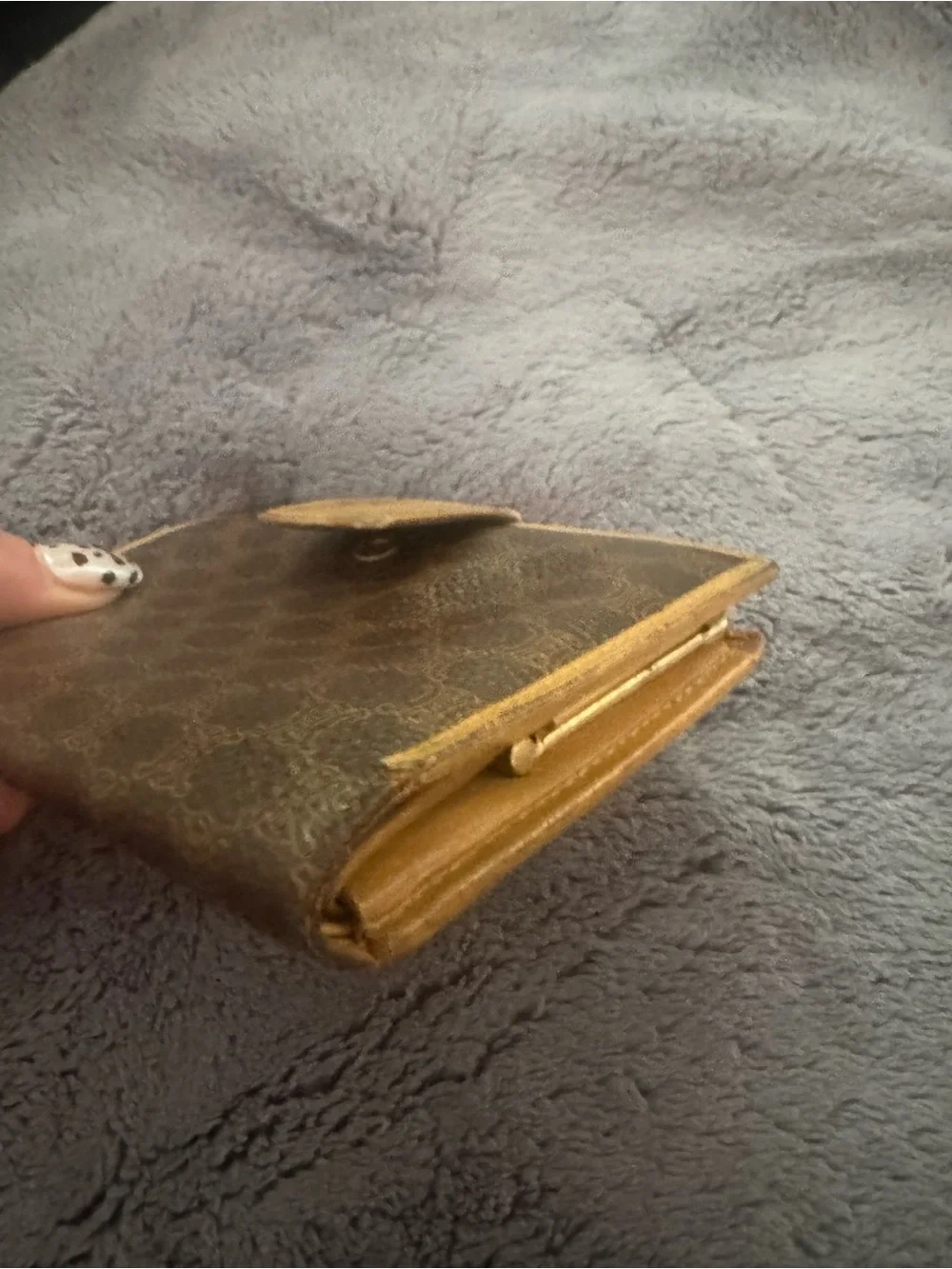 Celine Brown Canvas Triomphe Fold Wallet with Tan Trim VINTAGE